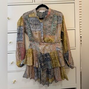Olivaceous Long Sleeve Patchwork Dress